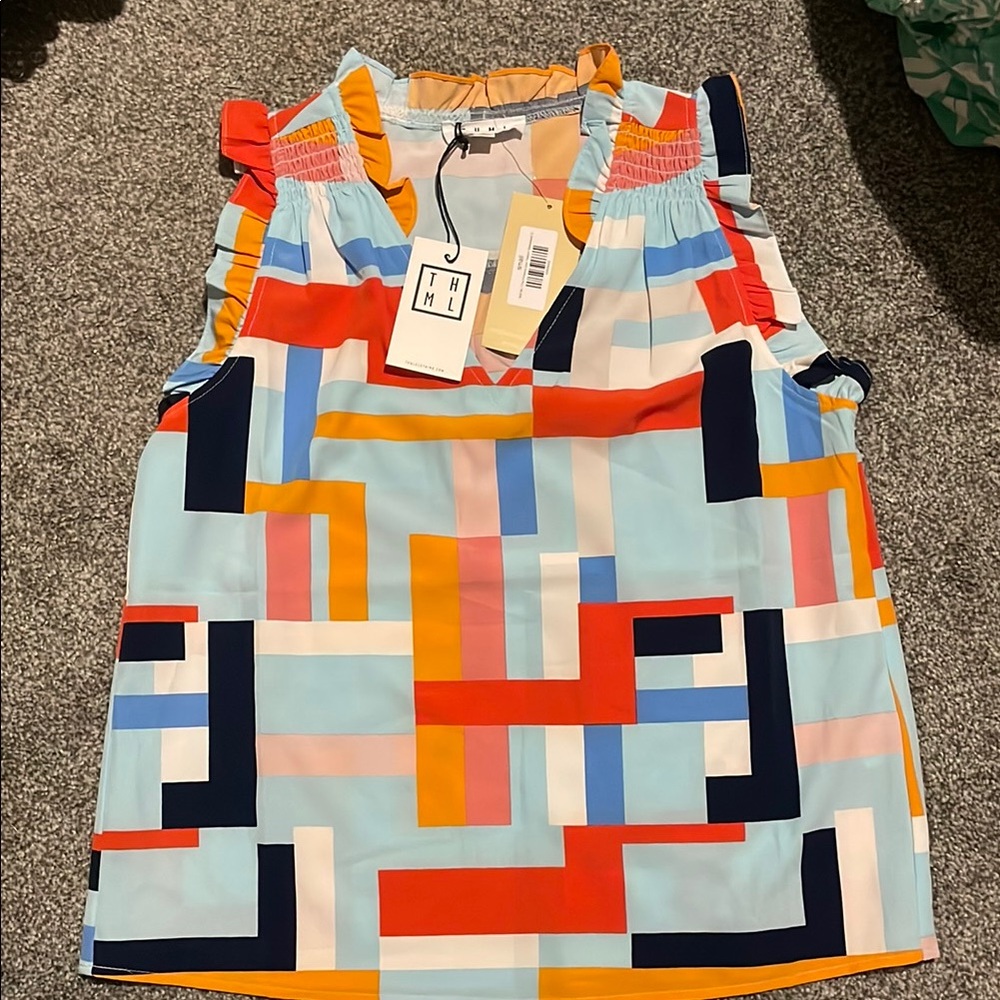THML Blue and Orange patterened Sleeveless Top